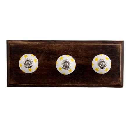 Yellow Star Ceramic Wooden Hooks